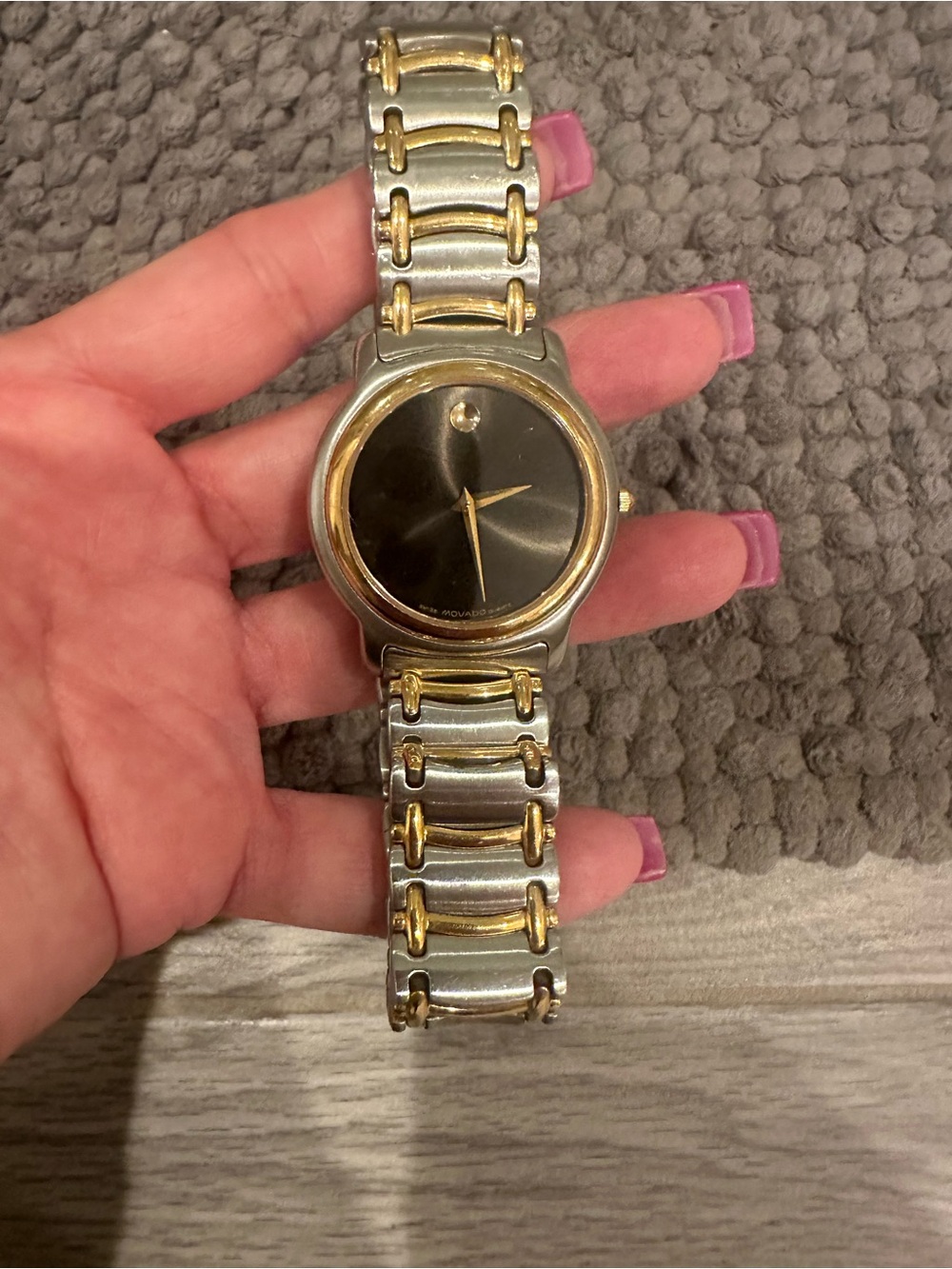 Movado Two-Tone Stainless Steel Wristwatch with Black Dial